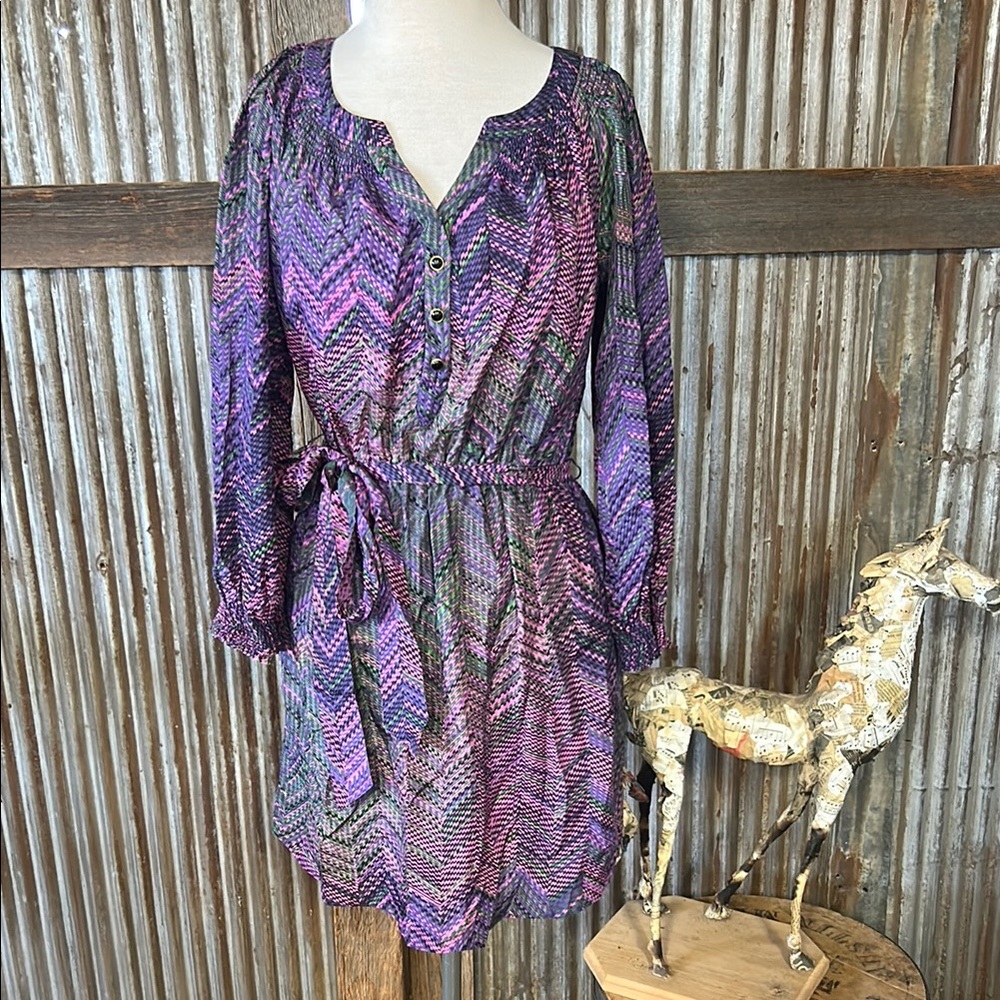 Shoshanna Purple and Black Long Sleeve Dress